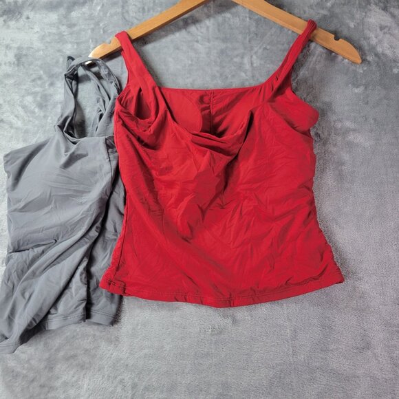 bundle Women‎ Red Gray Stretch Cami Tank Top M Layering Basic Everyday Casual - Picture 6 of 8